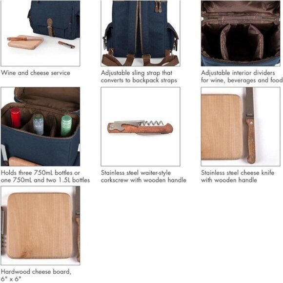 Disney Mickey Mouse Moreno Wine & Cheese Tote 3-Bottle Backpack NWT - Picture 6 of 16